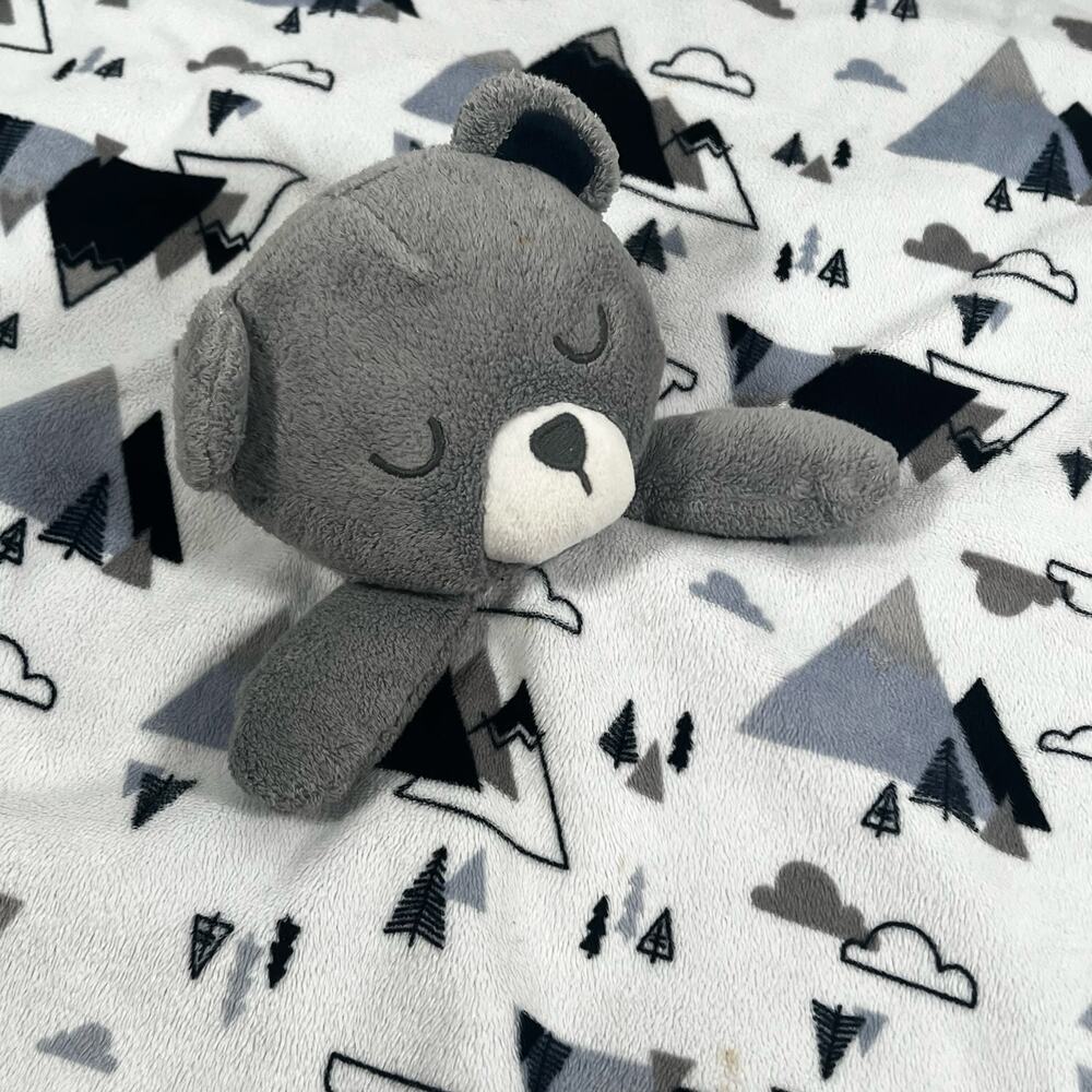 Just Born Gray Bear Large Lovey Security Blanket Mountains Trees Plush 24"